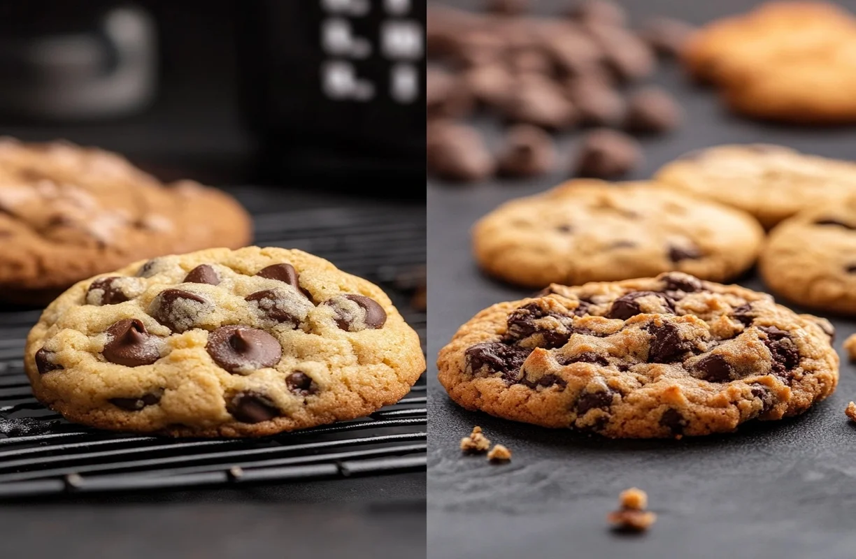 Homeslice pizza dough to kids transformed into chocolate chip cookies cooling on a rack.