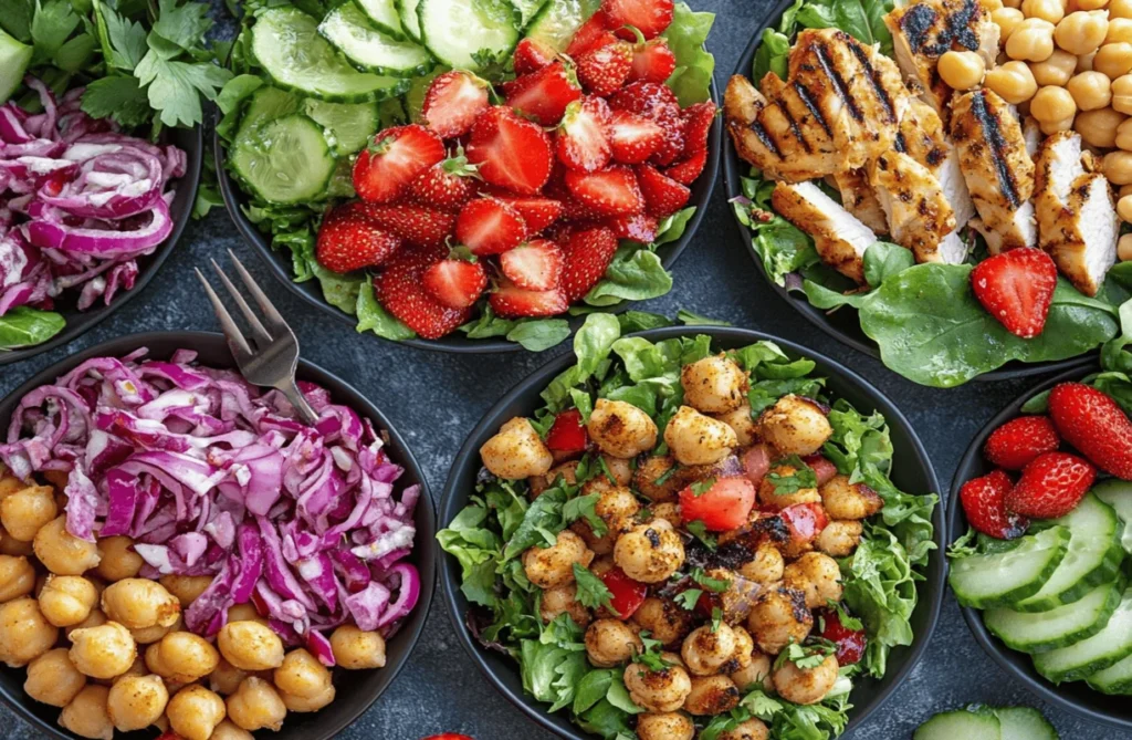 Fresh ingredients for Florida salad, including oranges, grapefruit, avocado, and greens.