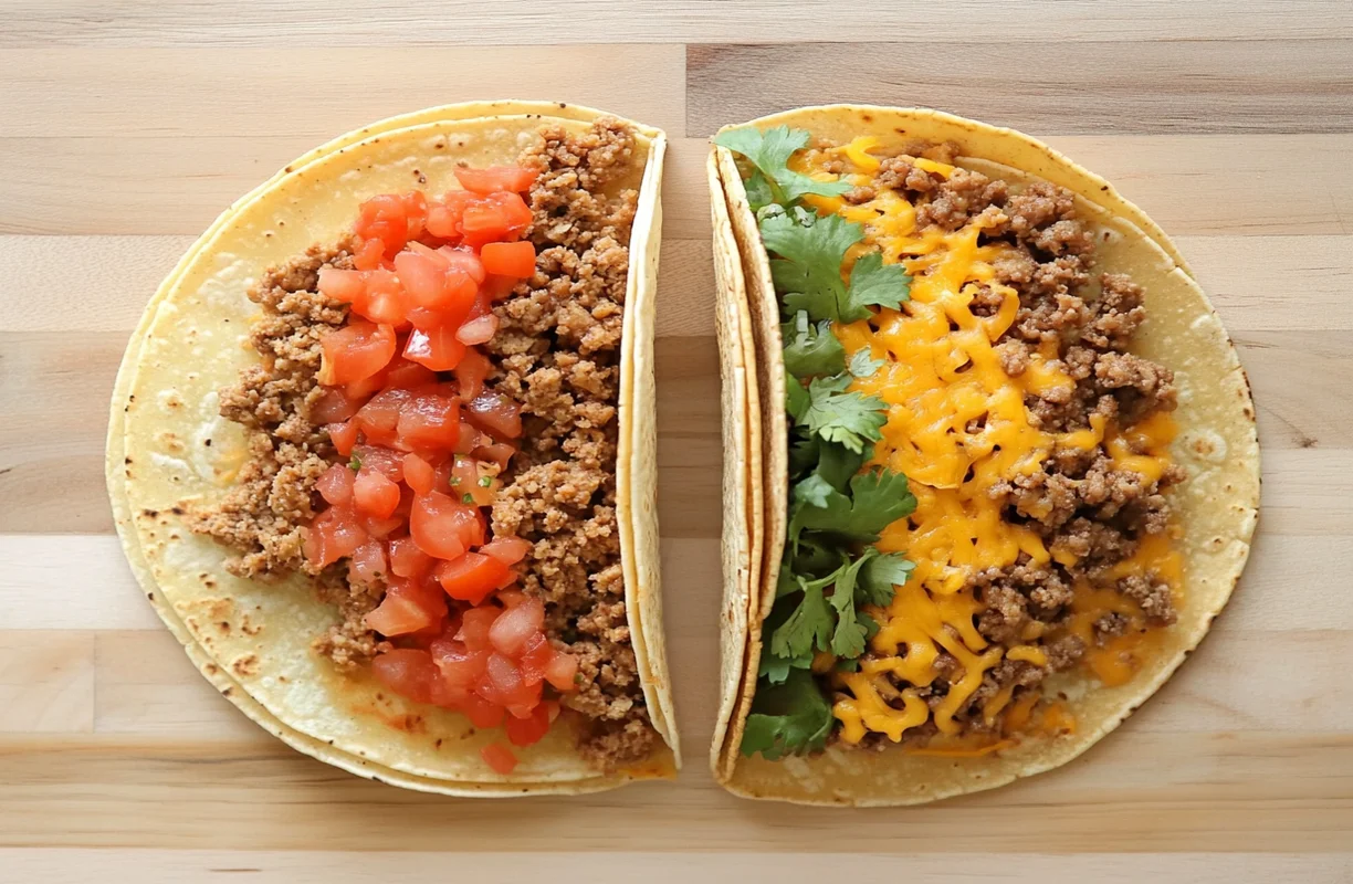 Soft taco shells with seasoned beef, tomatoes, and melted cheese, showcasing variations of the Cheesy Gordita Crunch.