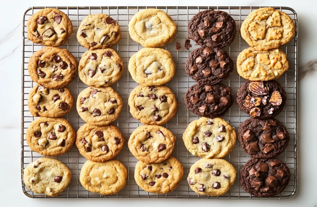 Cookies baked at 350°F and 375°F displayed on a cooling rack for comparison.