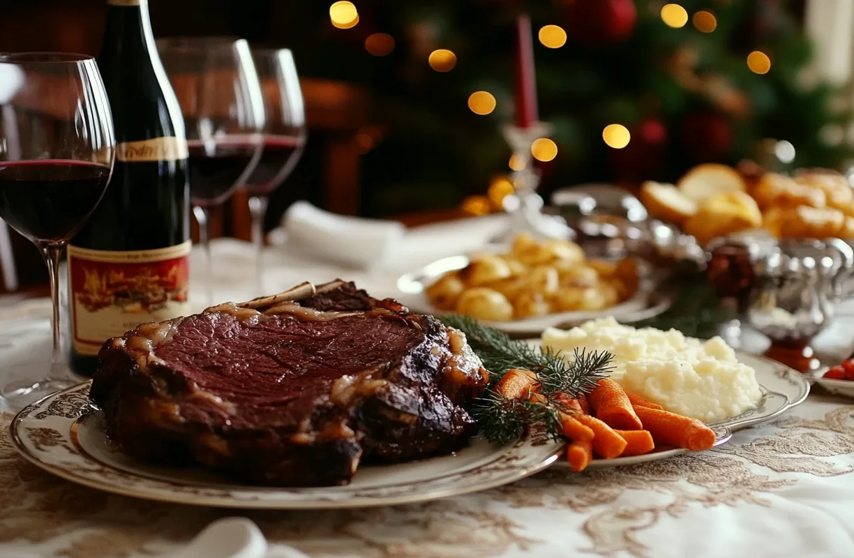 Ribeye roast vs prime rib - holiday table with prime rib as the star.