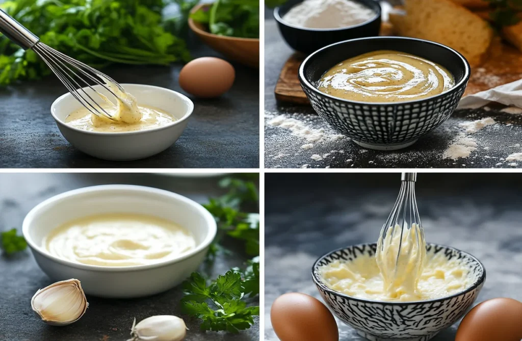 "Step-by-step preparation of Caesar dressing, essential for the most famous salad world."