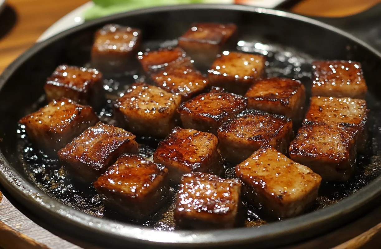 A close-up of beef stew for flavor, featuring tender beef, carrots, and potatoes in a rich broth.