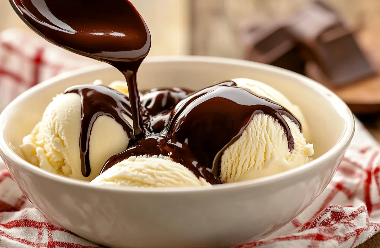 How to make chocolate sauce with Nigella and drizzle it over vanilla ice cream.